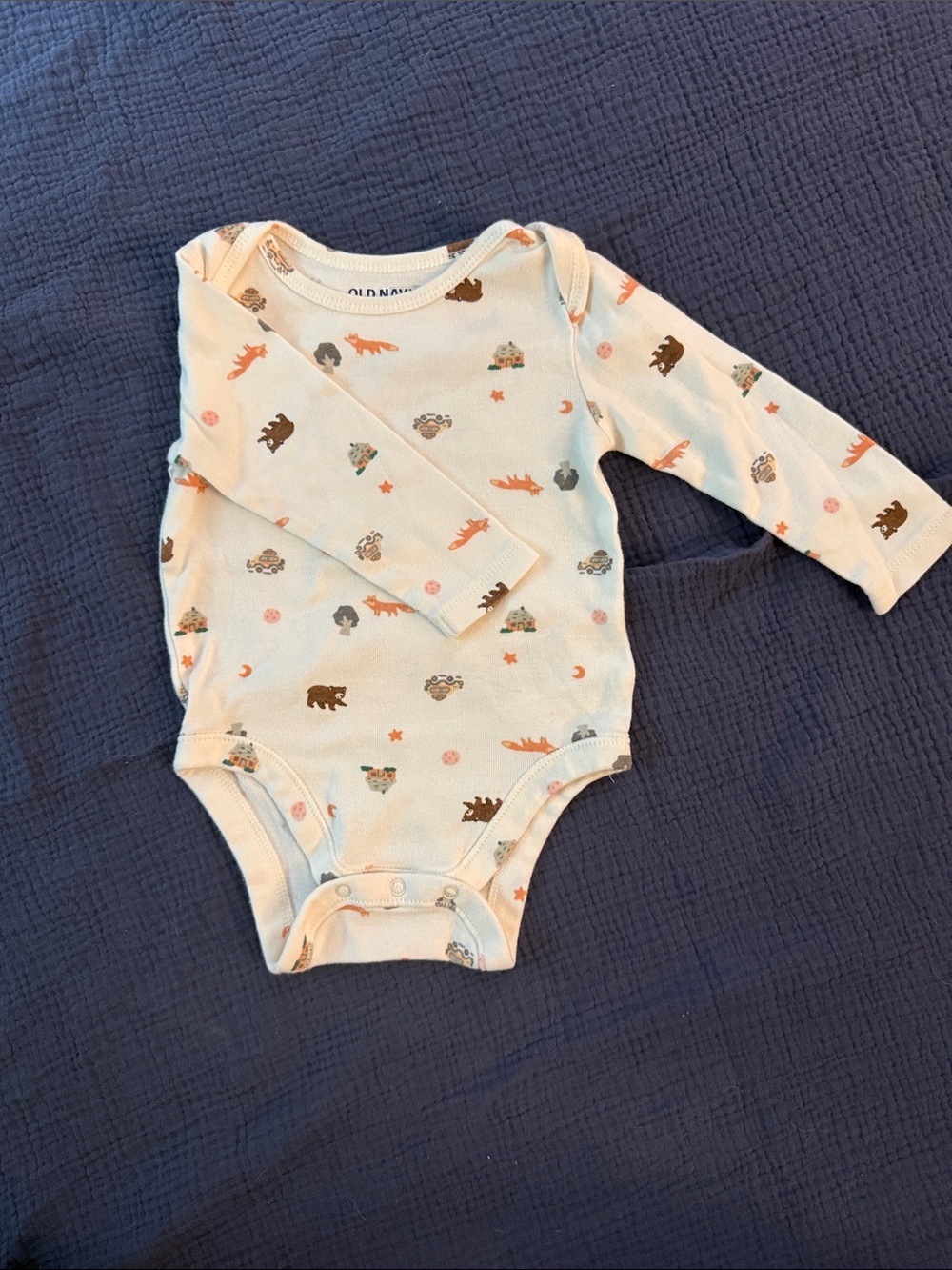 Old Navy Cream Long-Sleeve Baby Bodysuit with Woodland Motifs